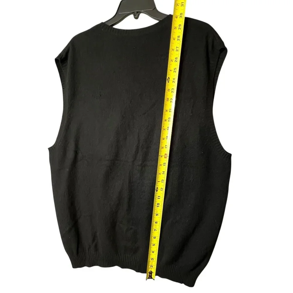 Joseph & Lyman Sweater Vest Mens XL Black 100% Cashmere V Neck Diamond Knit